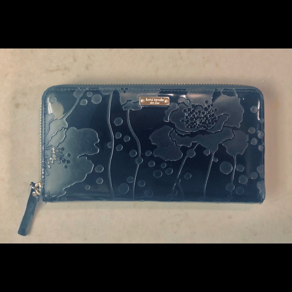 Kate Spade Floral Embossed Patent Black Wallet